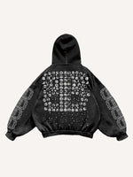 Jesus&Letter Faux Rhinestones Print Slant Pockets Hoodie