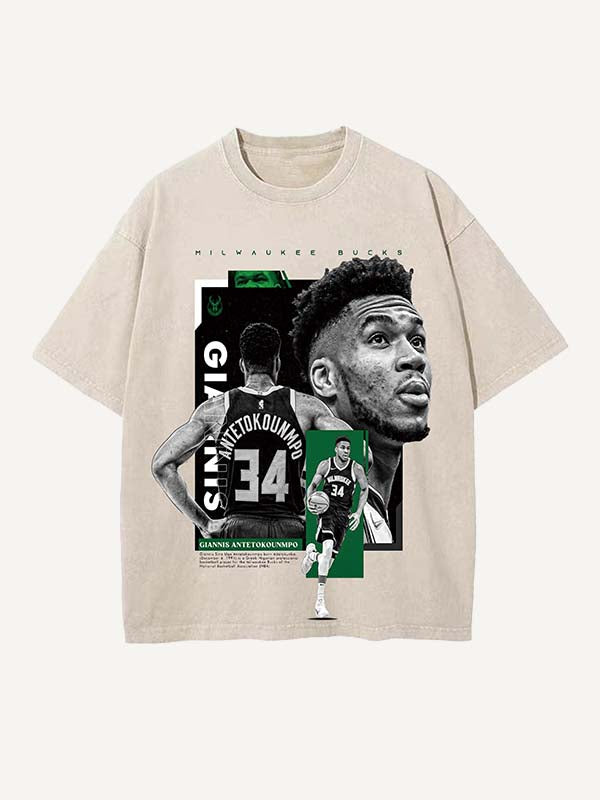 Giannis Antetokounmpo Print Round Neck T-shirt