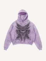 Distressed Washed Wing&Eye&Tears&Graphic Print Slant Pockets Hoodie