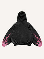 Pink Fire Skeleton Print Slant Pockets Hoodie