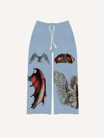 Half Angel Half Demon&Wing Print Elastic Waist Pants