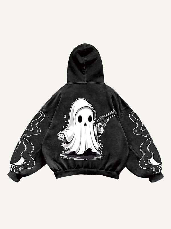 Halloween Ghost&Pistol&Graphic Print Slant Pockets Hoodie