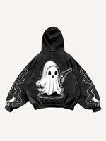 Halloween Ghost&Pistol&Graphic Print Slant Pockets Hoodie