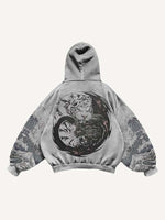 Black Panther&Tiger&Graphic Print Slant Pockets Hoodie
