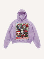 Distressed Washed Christmas Horror Print Slant Pockets Hoodie
