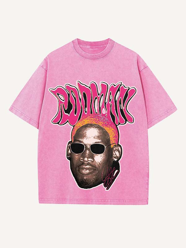 Dennis Rodman Print Round Neck T-shirt