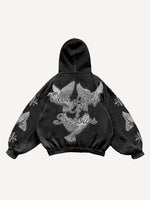 Mary&Pray&Pigeon&Letter Faux Rhinestones Print Slant Pockets Hoodie