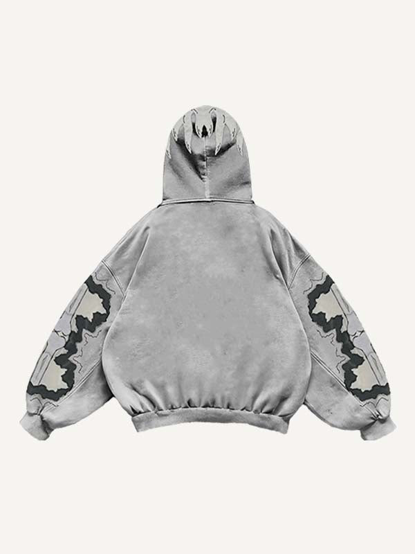 Skeleton&Graphic&Bat Faux Decal Print Slant Pockets Hoodie