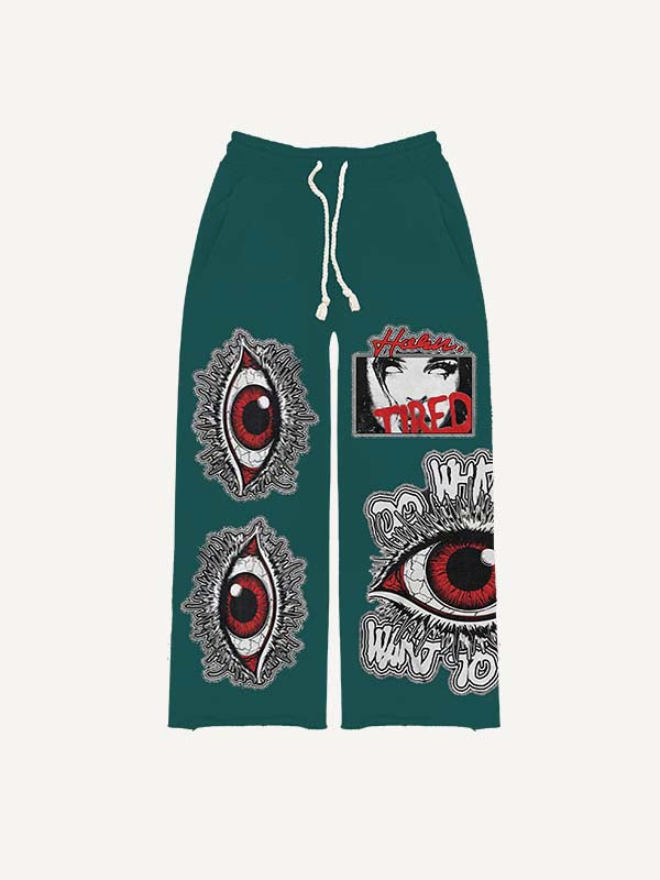 Figure&Eye&Letter Faux Decal Print Elastic Waist Pants