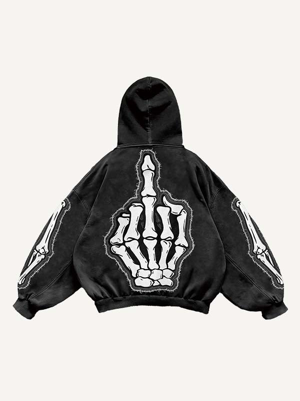 Skeleton&Gesture Faux Decal Print Slant Pockets Hoodie