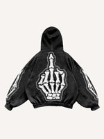 Skeleton&Gesture Faux Decal Print Slant Pockets Hoodie
