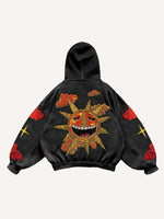 Evil Sun&Moon&Star&Cloud Faux Decal Print Slant Pockets Hoodie