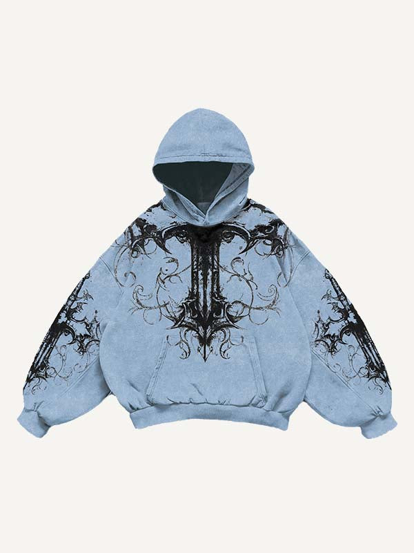 Cross&Graphic Print Slant Pockets Hoodie