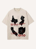Distressed Washed Halloween Horror Print Round Neck T-shirt