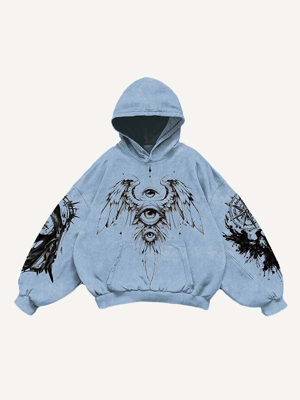 Figure&Wing&Eye&Animal&Letter Print Slant Pockets Hoodie