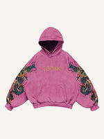 Dragon&Letter Print Slant Pockets Hoodie