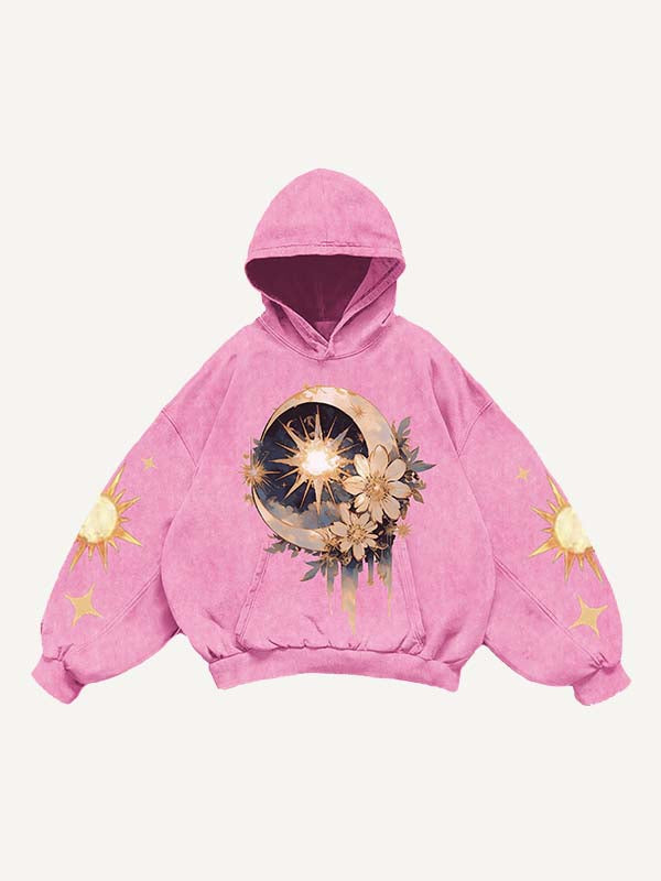 Moon&Sun&Star&Floral&Graphic Print Slant Pockets Hoodie