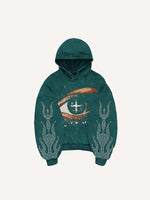 Eye&Fire&Letter Faux Rhinestones Print Slant Pockets Hoodie