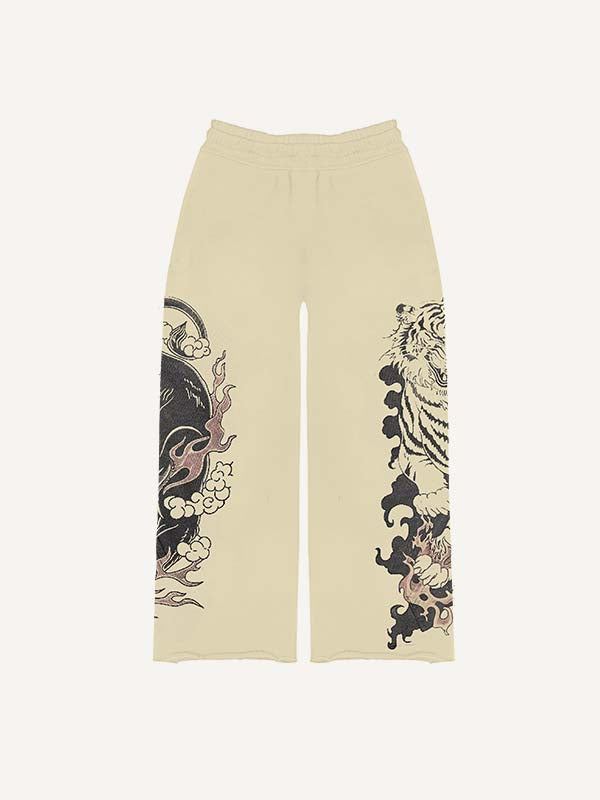 Black Panther&Tiger&Graphic Print Elastic Waist Pants