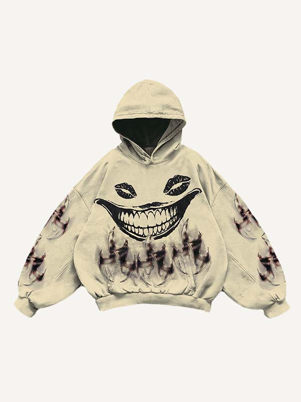 Teeth&Lips&Graphic Print Slant Pockets Hoodie