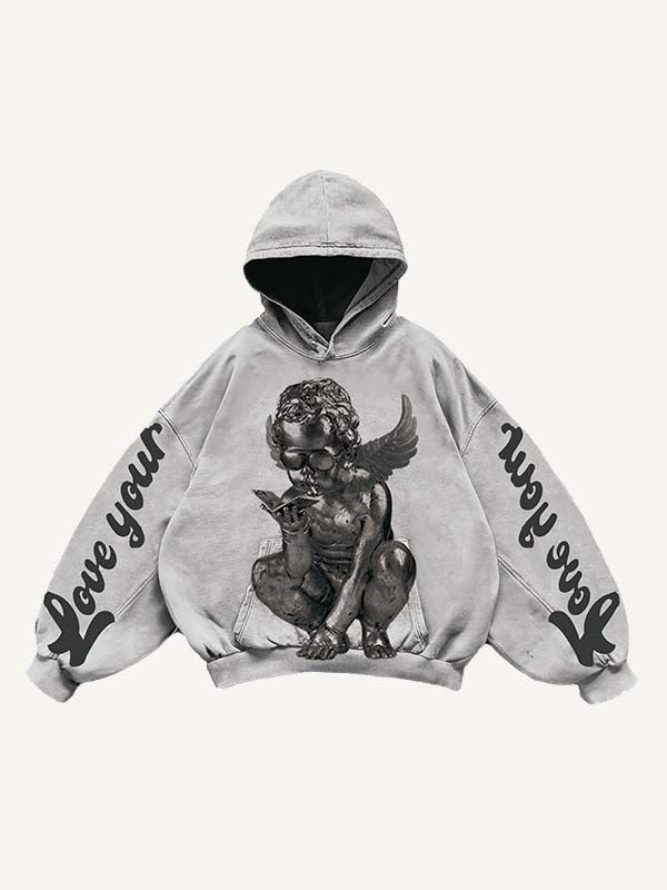 Love Your Little Angel&Cross Print Slant Pockets Hoodie