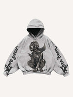 Love Your Little Angel&Cross Print Slant Pockets Hoodie