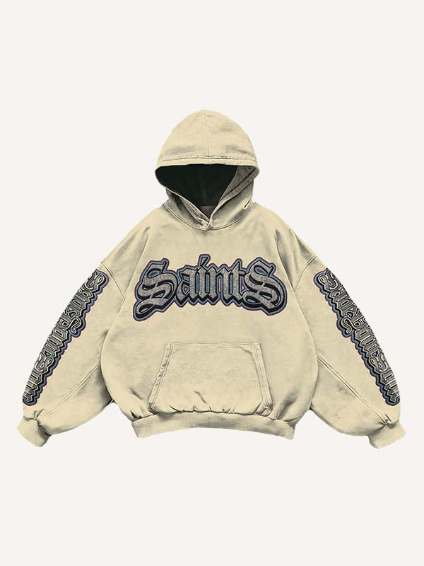 Figure&Gun&Letter Faux Decal Print Slant Pockets Hoodie