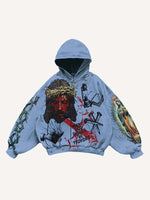Jesus&Mary&Cross&Letter&Graphic Print Slant Pockets Hoodie