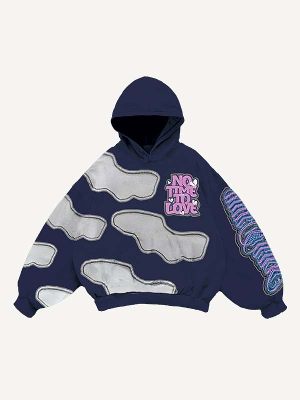 No Time To Love&Heart Faux Decal Print Slant Pockets Hoodie