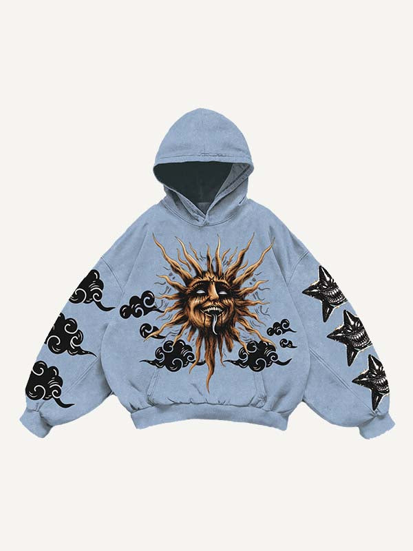 Evil Moon&Sun&Cloud&Star Print Slant Pockets Hoodie