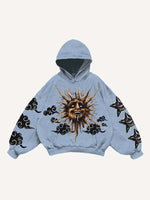 Evil Moon&Sun&Cloud&Star Print Slant Pockets Hoodie