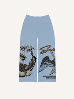 Figure&Wing&Eye&Palm&Graphic&Letter Print Elastic Waist Pants