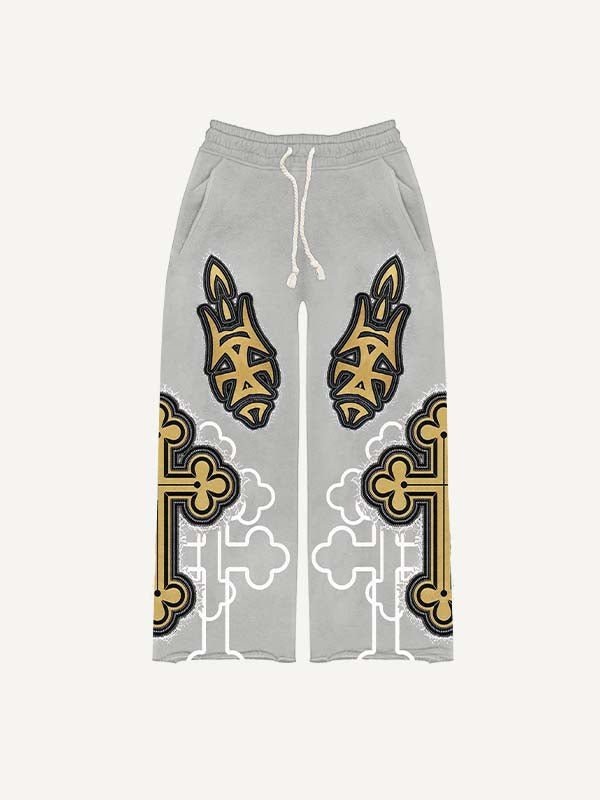 Cross&Letter&Graphic Faux Decal Print Elastic Waist Pants