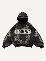 Cross&Wing Faux Decal Print Slant Pockets Hoodie