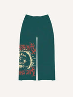 Sun&Moon&Eye&Letter Print Elastic Waist Pants
