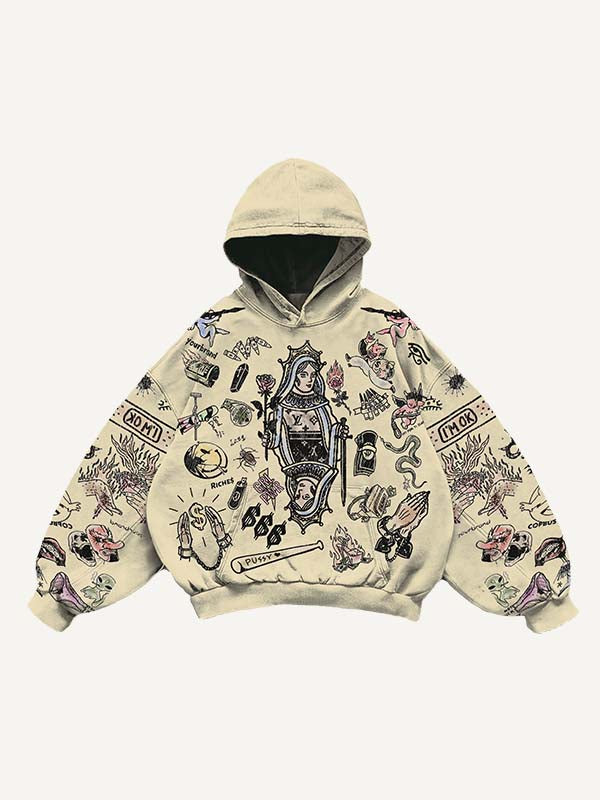 Figure&Graphic Print Slant Pockets Hoodie