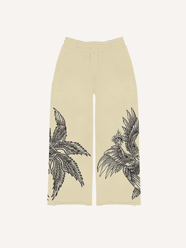 Eye&Wing&Sun Print Elastic Waist Pants
