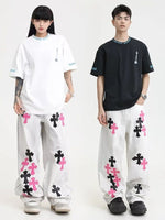 Cross Patch Embroidered Straight Jeans