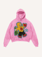 Distressed Washed Skull&Letter&Heart Graphic Print Slant Pockets Hoodie