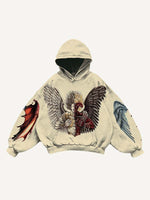 Half Angel Half Demon&Wing Print Slant Pockets Hoodie