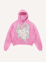 Distressed Washed Graphic Print Slant Pockets Hoodie