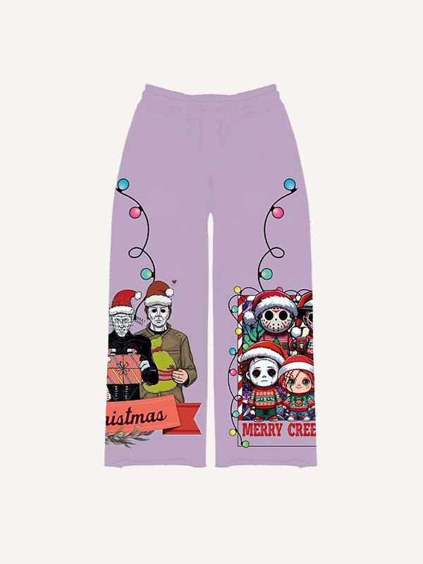 Christmas Horror Print Elastic Waist Pants