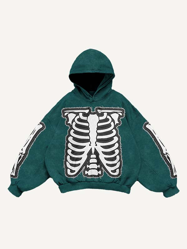 Skeleton&Gesture Faux Decal Print Slant Pockets Hoodie