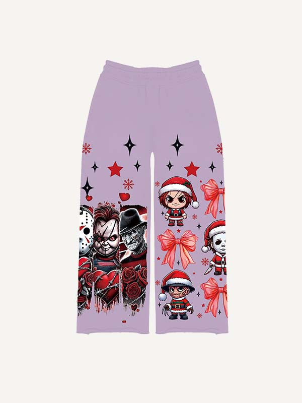 Christmas Horror Print Elastic Waist Pants