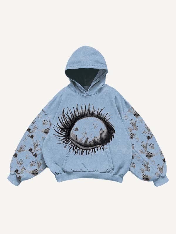 Eye&Palm&Tears Print Slant Pockets Hoodie