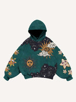 Sad Sun&Moon&Eye&Cloud&Graphic Print Slant Pockets Hoodie