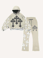 Cross&Letter Faux Decal Print Elastic Waist Two-Piece Set