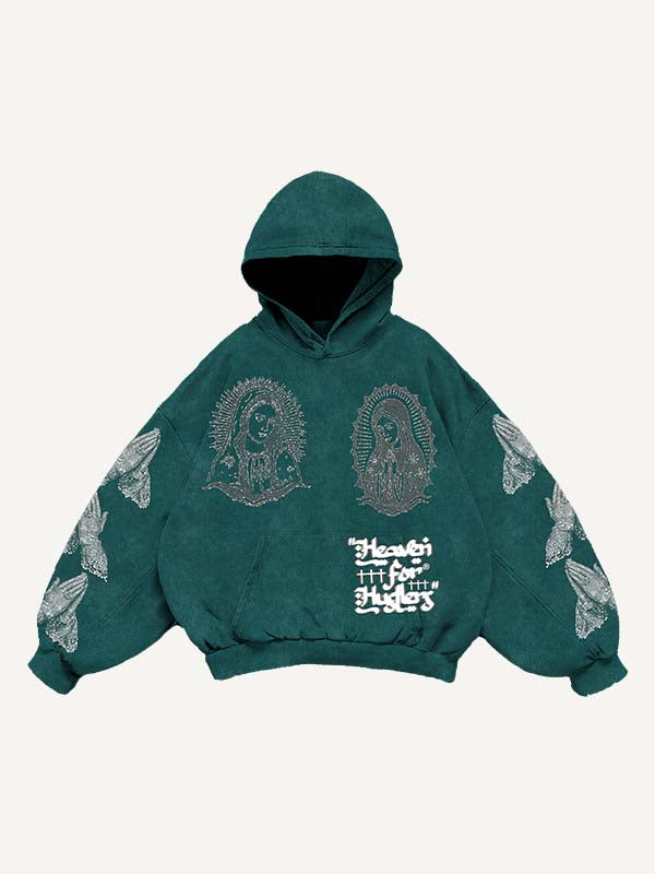 Mary&Pray&Letter Faux Rhinestones Print Slant Pockets Hoodie