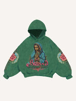 Figure&Mary&Cross&Floral&Letter Print Slant Pockets Hoodie