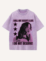 Distressed Washed Figure&Letter Print Round Neck T-shirt